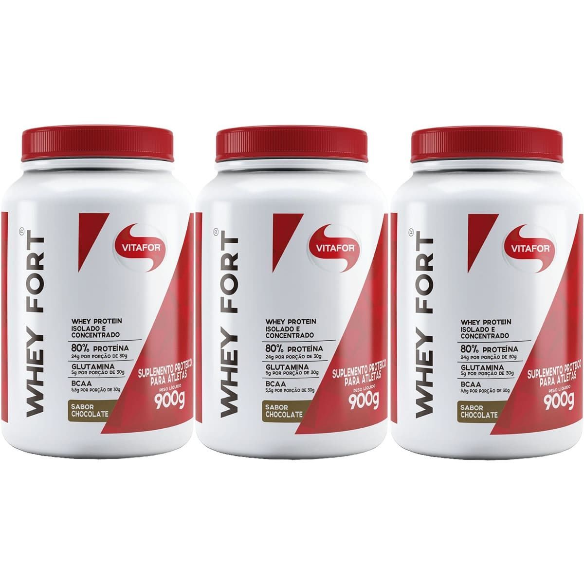 Kit 3X Whey Fort - 900g Chocolate - Vitafor