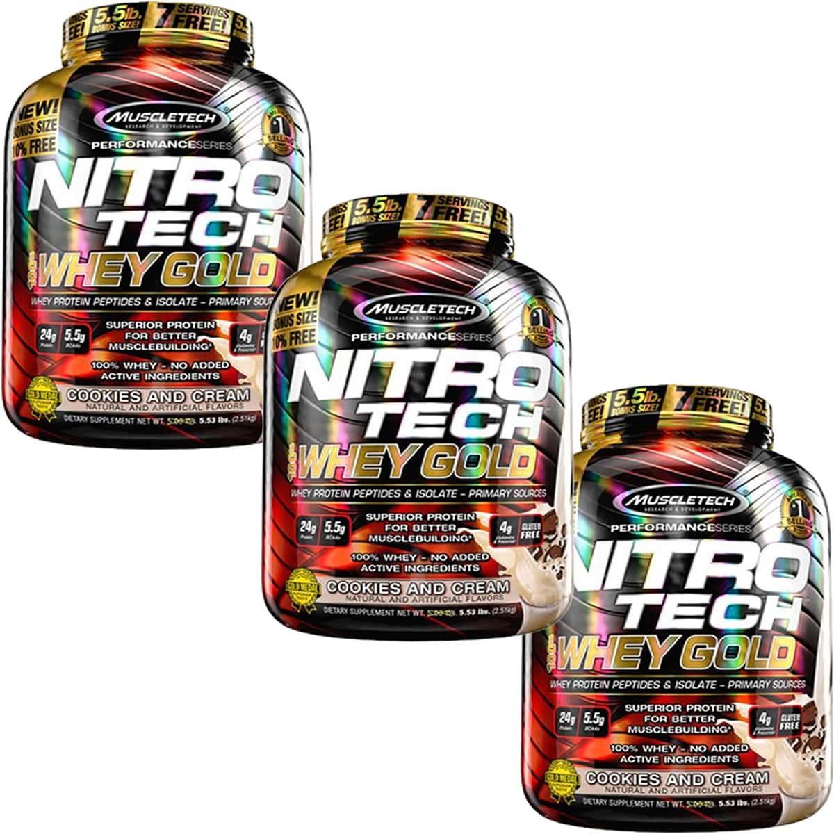 Kit 3X Whey Gold Nitro Tech - 2510g Cookies and Cream - Muscletech