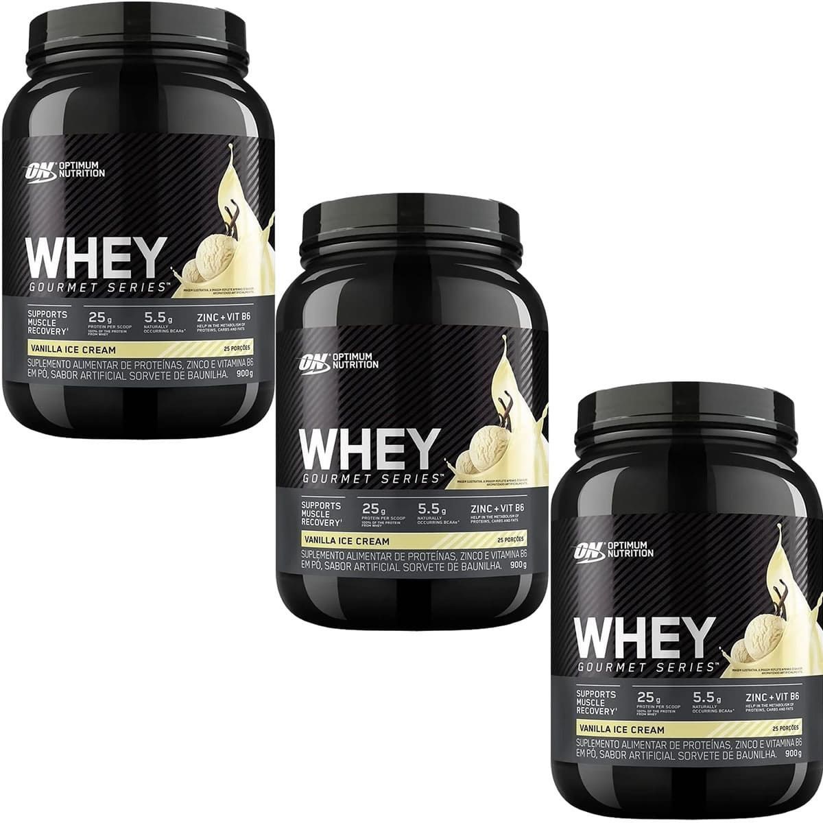 Kit 3X Whey Gourmet - 900g Vanilla Ice Cream - Optimum Nutrition