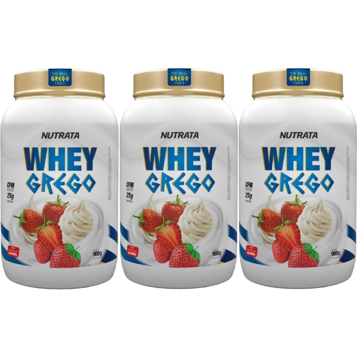 Kit 3X Whey Grego - 900g Morango com Chantilly - Nutrata