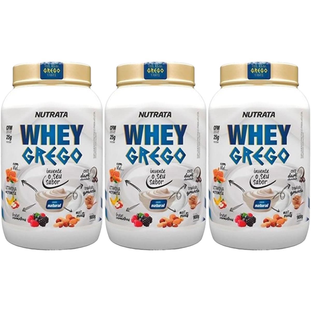 Kit 3X Whey Grego - 900g Natural - Nutrata