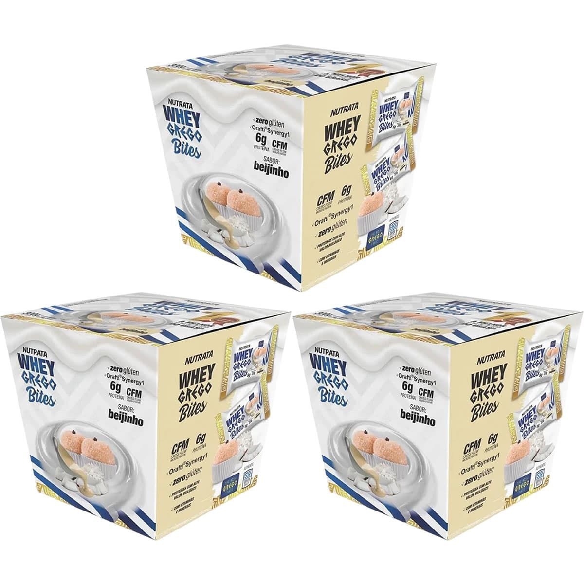 Kit 3X Whey Grego Bar Bites - 15 unidades 20g Beijinho - Nutrata