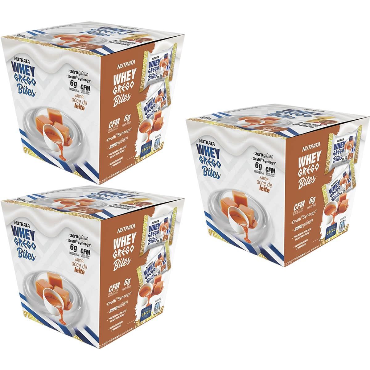 Kit 3X Whey Grego Bar Bites - 15 unidades 20g Doce de Leite - Nutrata