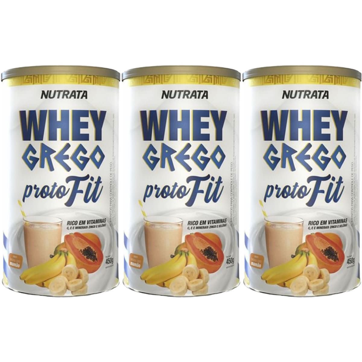 Kit 3X Whey Grego Proto Fit - 450g Banana com Mam�o - Nutrata
