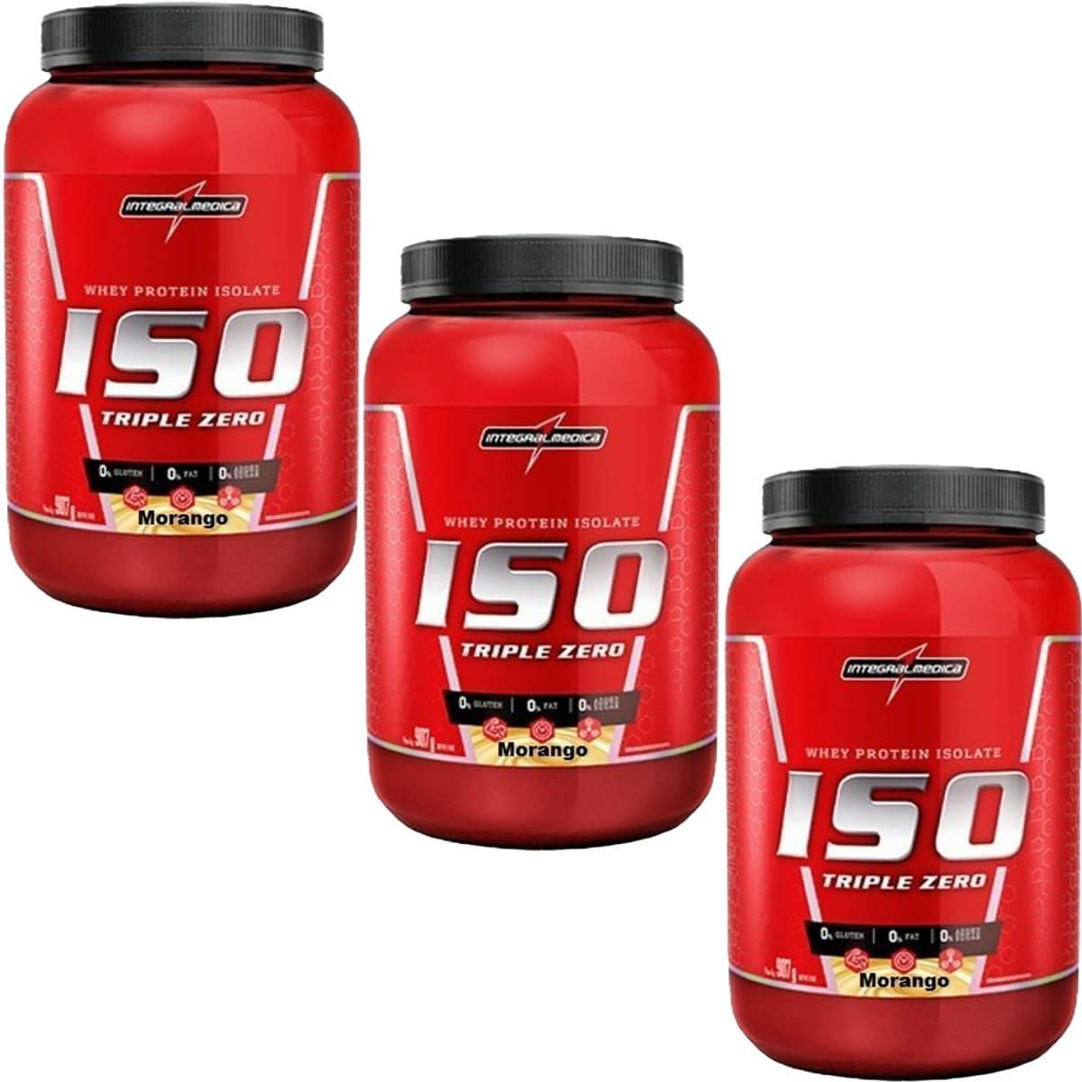 Kit 3X Whey Iso Triple Zero - 907g Morango - IntegralM�dica