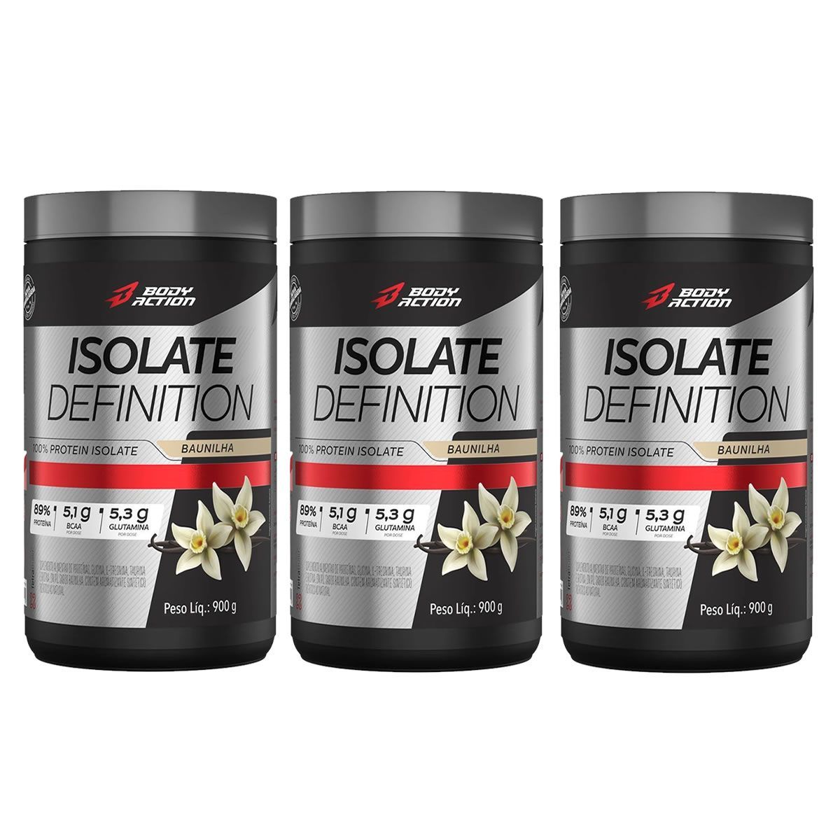 Kit 3X Whey Isolate Definition - 900g Baunilha - BodyAction