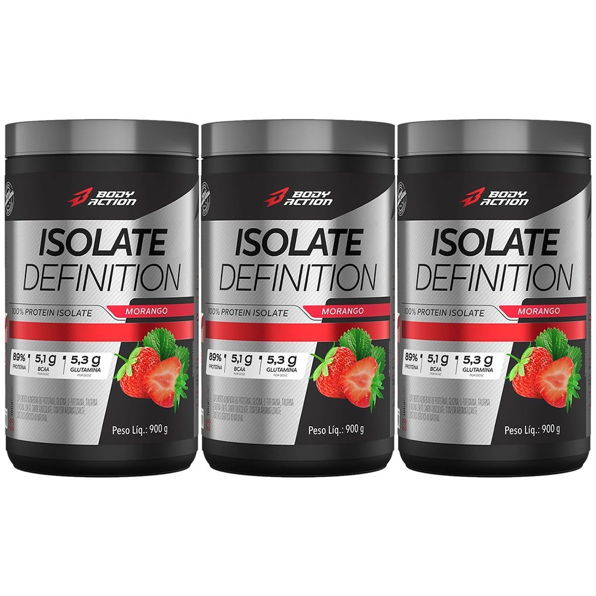 Kit 3X Whey Isolate Definition - 900g Morango - BodyAction