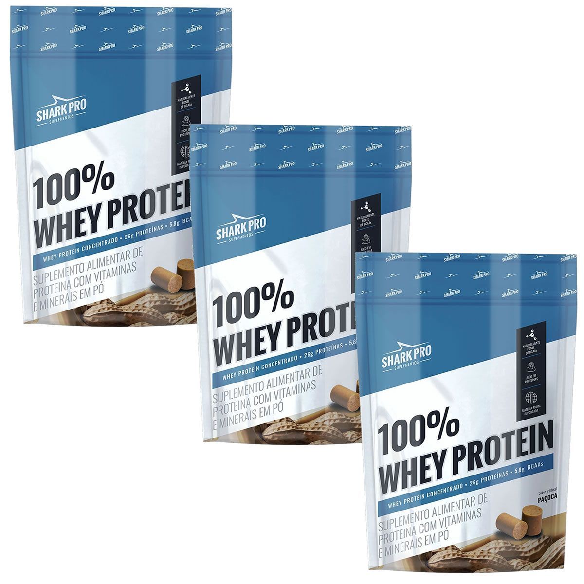 Kit 3X Whey Protein 100% - 900g Refil Pa�oca - Shark Pro