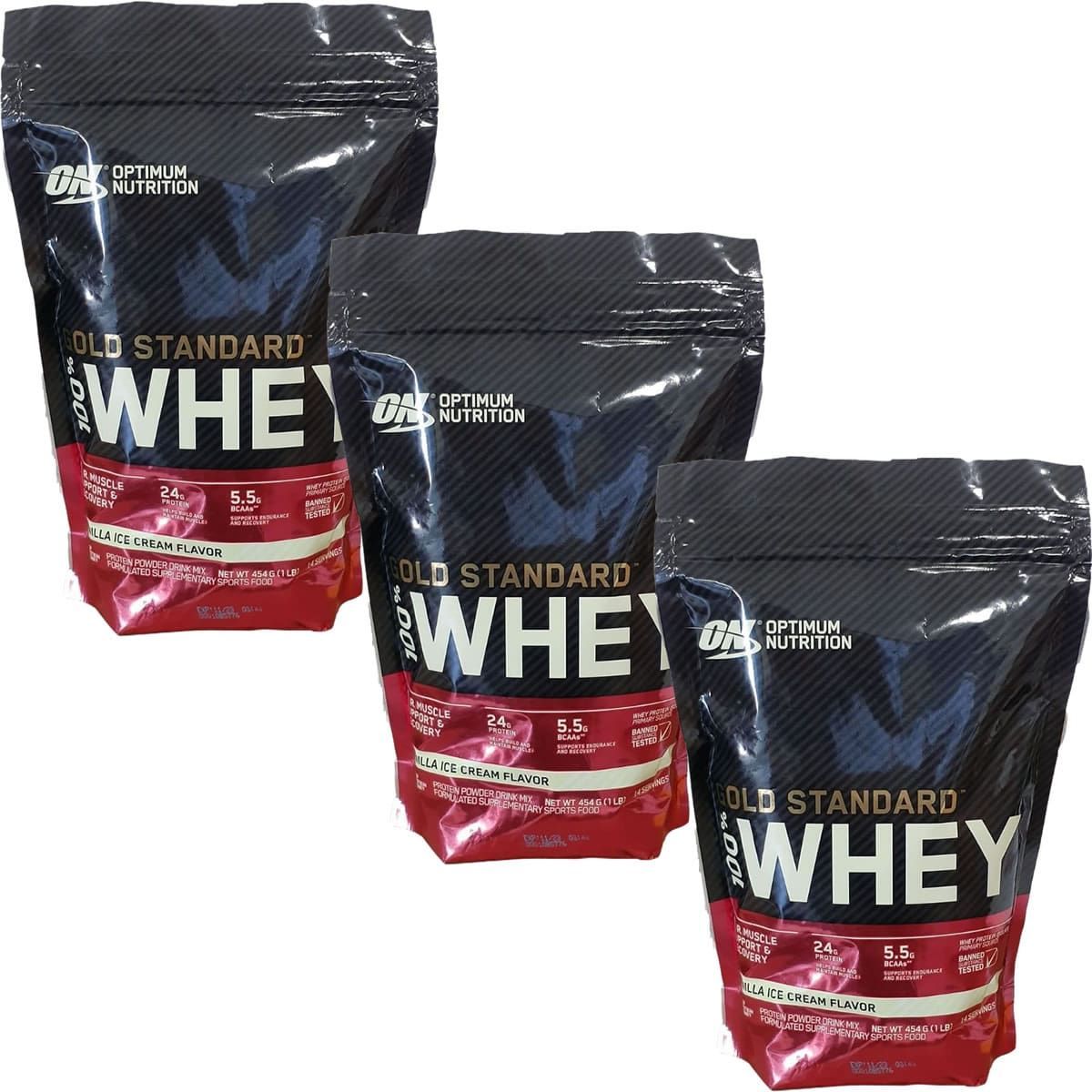 Kit 3X Whey Protein 100% Gold Standard - 454g Vanilla Ice Cream - Optimum Nutrition