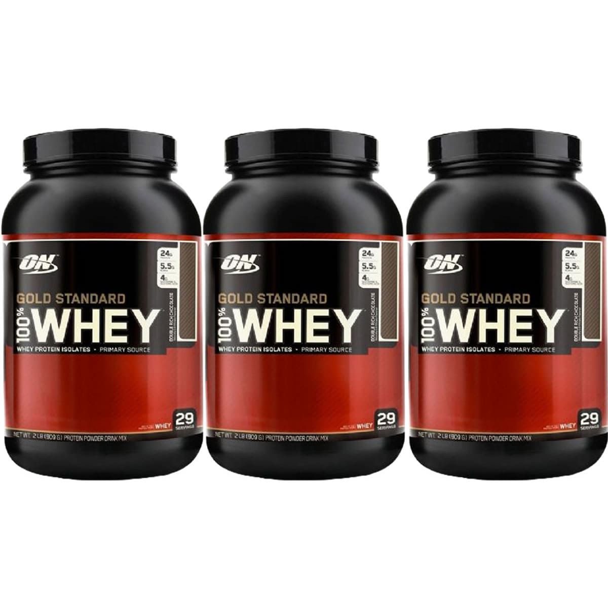 Kit 3X Whey Protein 100% Gold Standard - 907g Double Rich Chocolate - Optimum Nutrition
