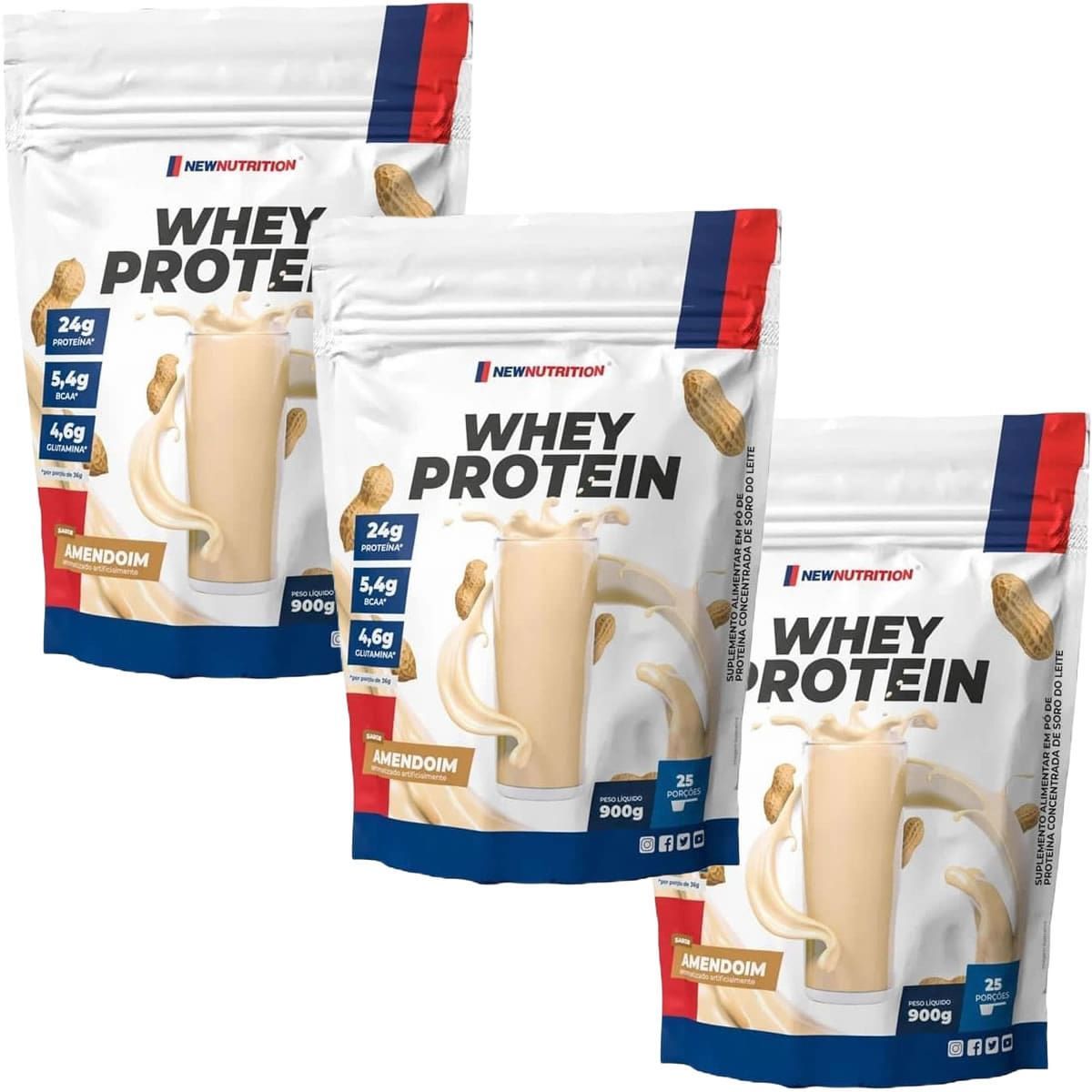 Kit 3X Whey Protein - 900g Refil Amendoim - NewNutrition