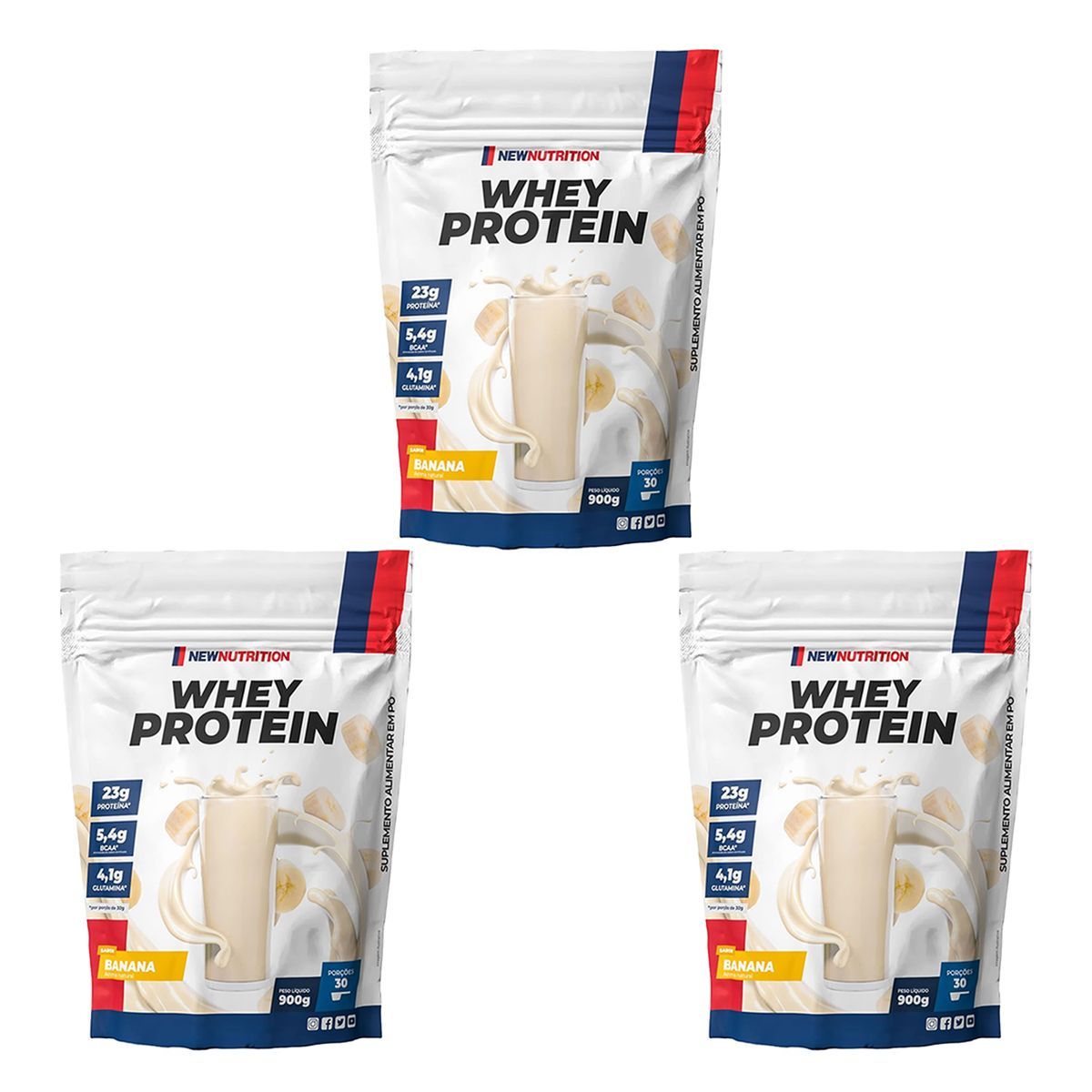 Kit 3X Whey Protein -  900g Refil Banana - Newnutrition