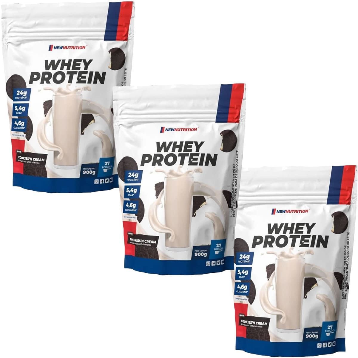 Kit 3X Whey Protein - 900g Refil Cookies - NewNutrition