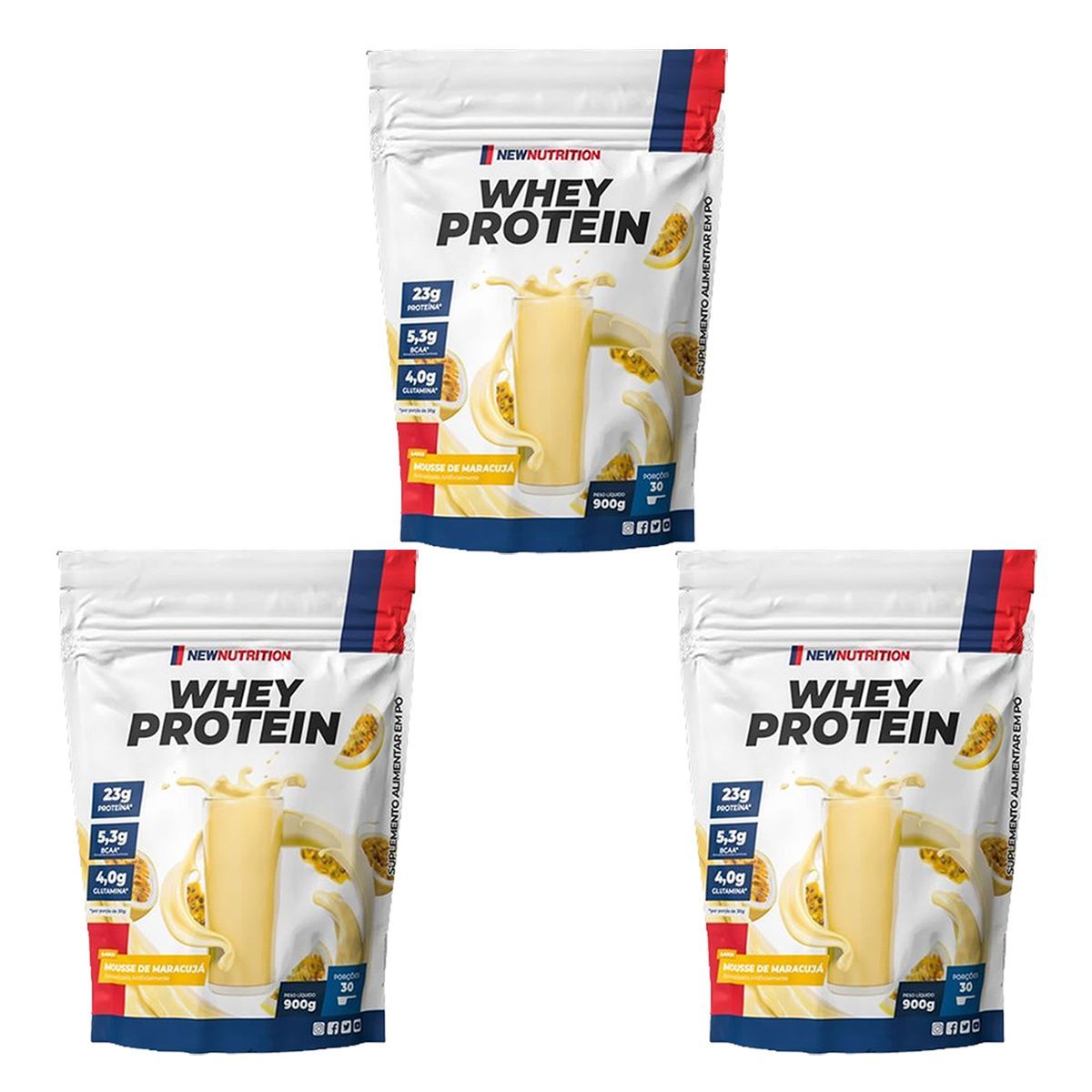 Kit 3X Whey Protein - 900g Refil Mousse de Maracuj� - NewNutrition