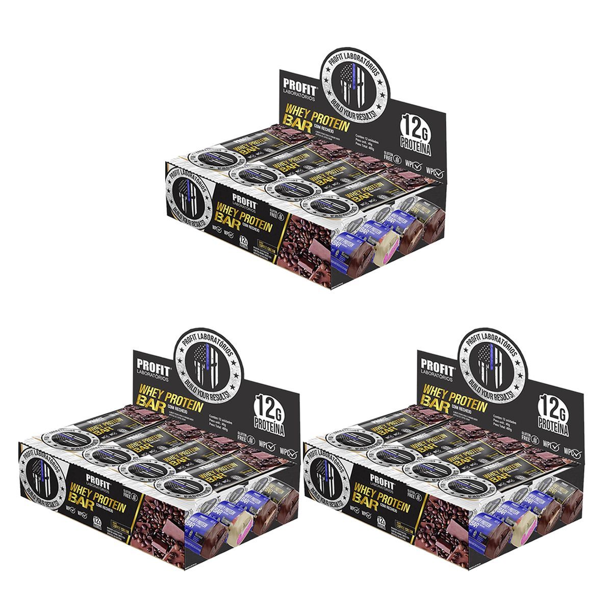 Kit 3X Whey Protein Bar - 12 Unidades 40g Coffee Cream - ProFit