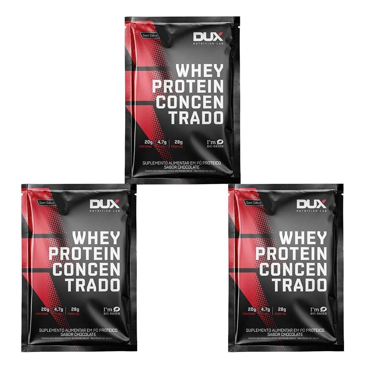 Kit 3X Whey Protein Concentrado - 1 Sach� 25g Sem Sabor - Dux Nutrition