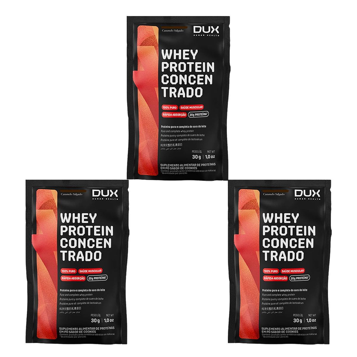 Kit 3X Whey Protein Concentrado - 1 Sach� 30g Caramelo Salgado - Dux Nutrition