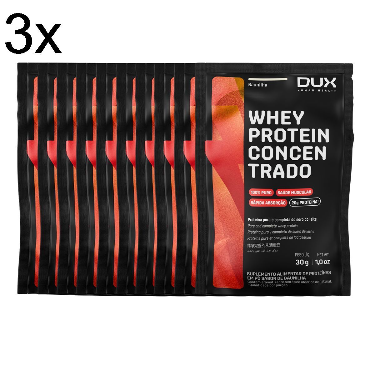 Kit 3X Whey Protein Concentrado - 10 Sach�s 30g Baunilha - Dux Nutrition