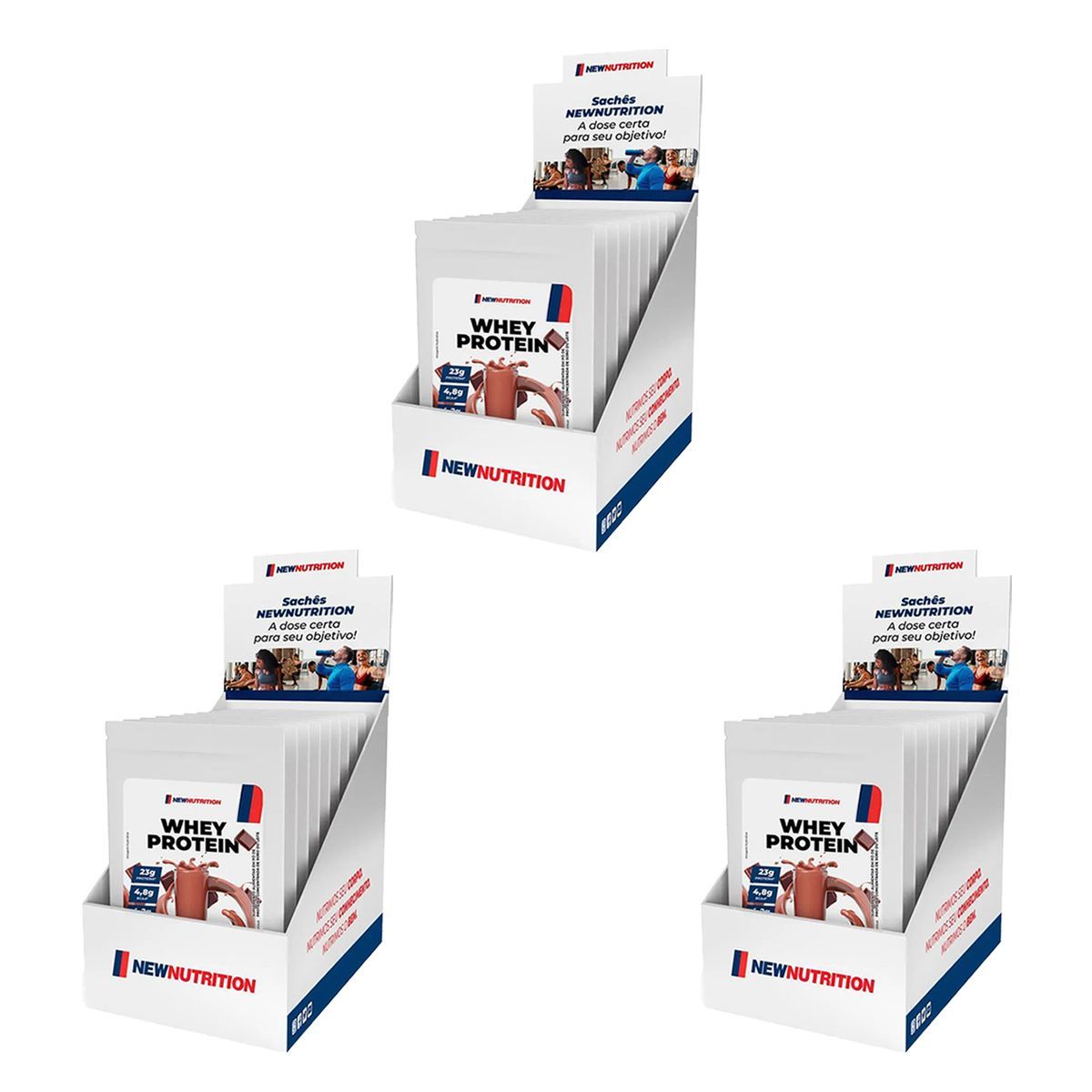 Kit 3X Whey Protein Concentrado - 10 Sach�s 30g Chocolate - NewNutrition
