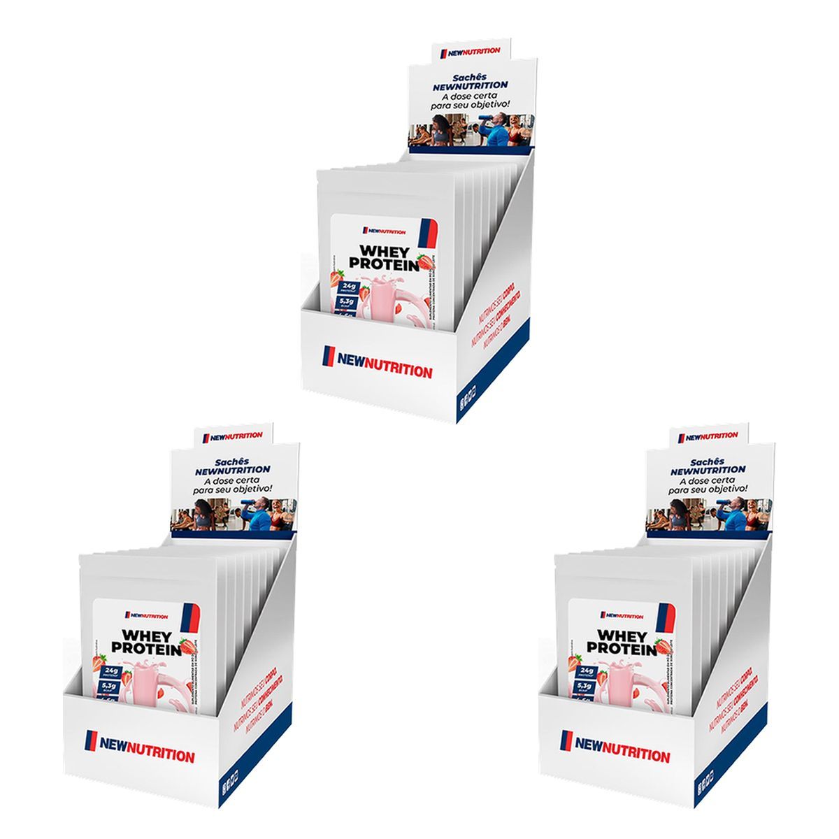 Kit 3X Whey Protein Concentrado - 10 Sach�s 30g Morango - NewNutrition