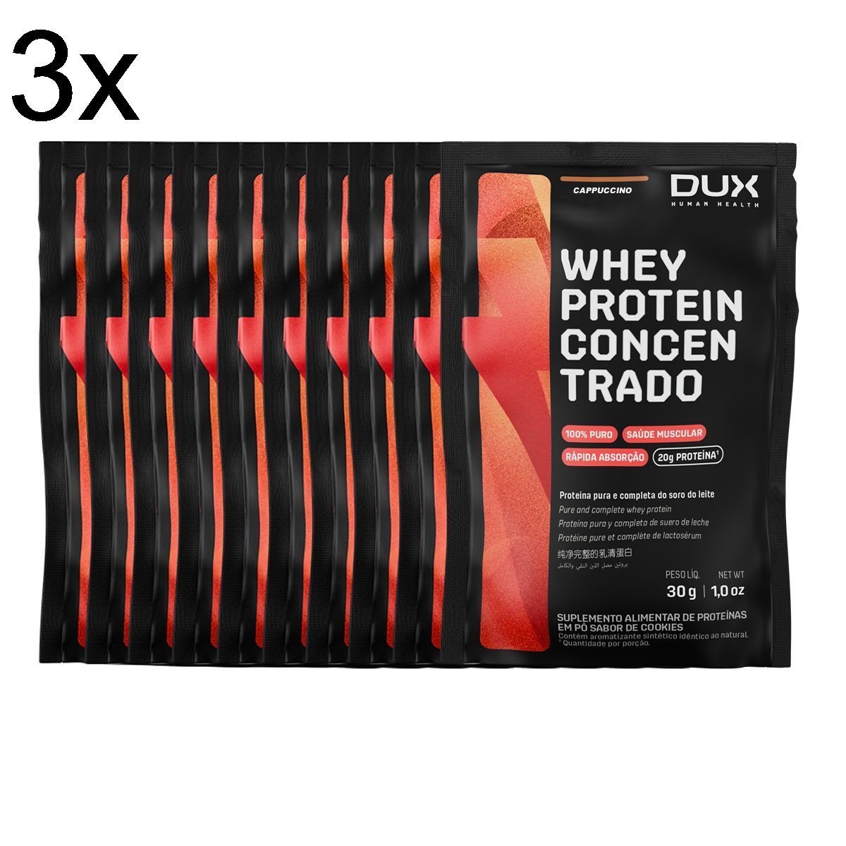 Kit 3X Whey Protein Concentrado - 10 Sach�s de 30g Cappuccino - Dux Nutrition