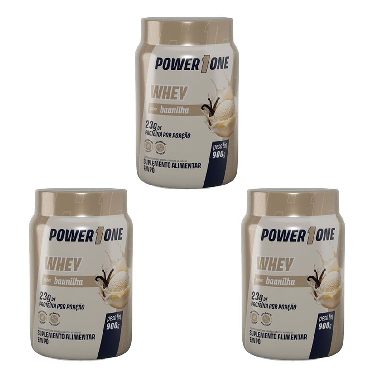 Kit 3X Whey Protein Concentrado 100% - 900g Baunilha - Power1One