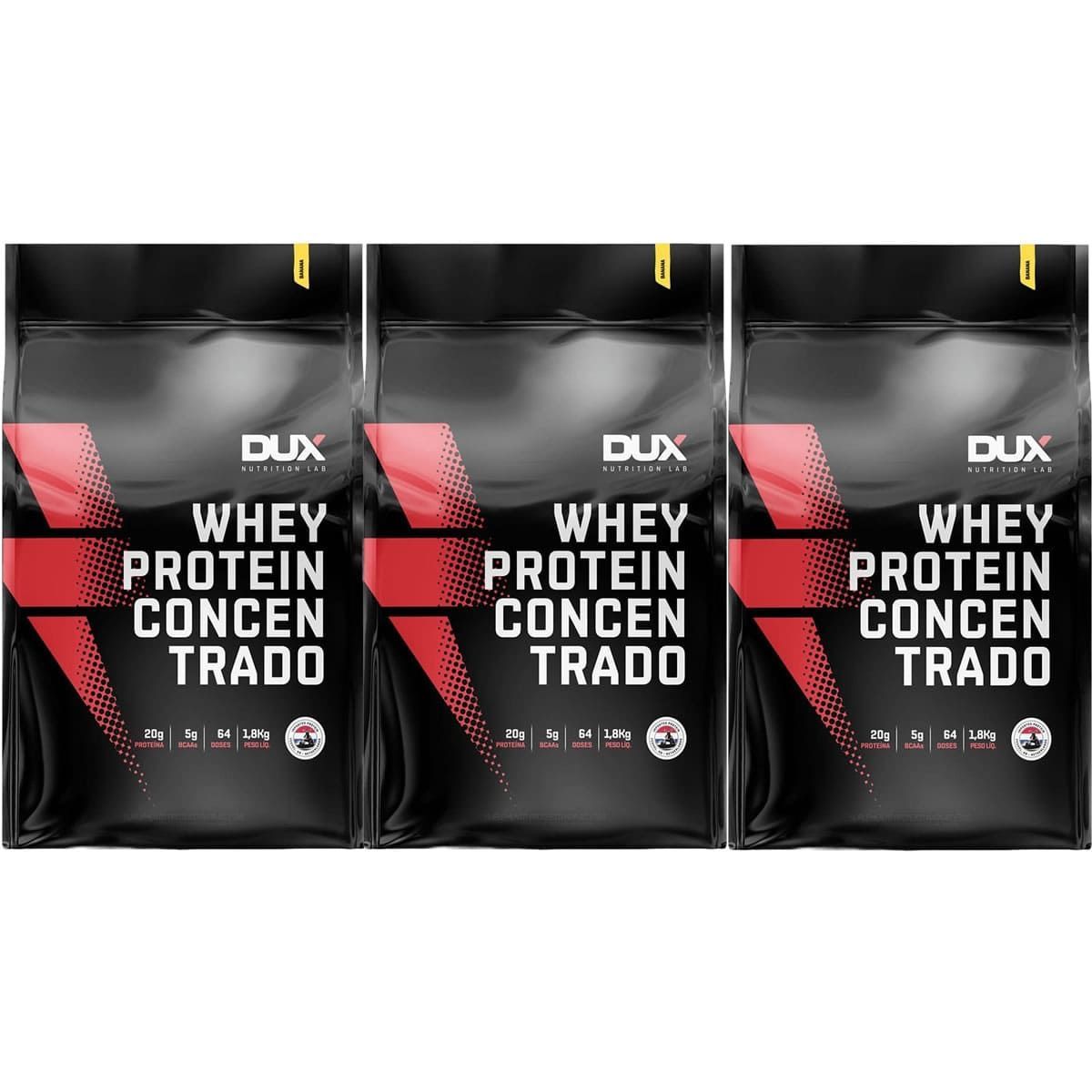 Kit 3X Whey Protein Concentrado - 1800g Refil Banana - Dux Nutrition