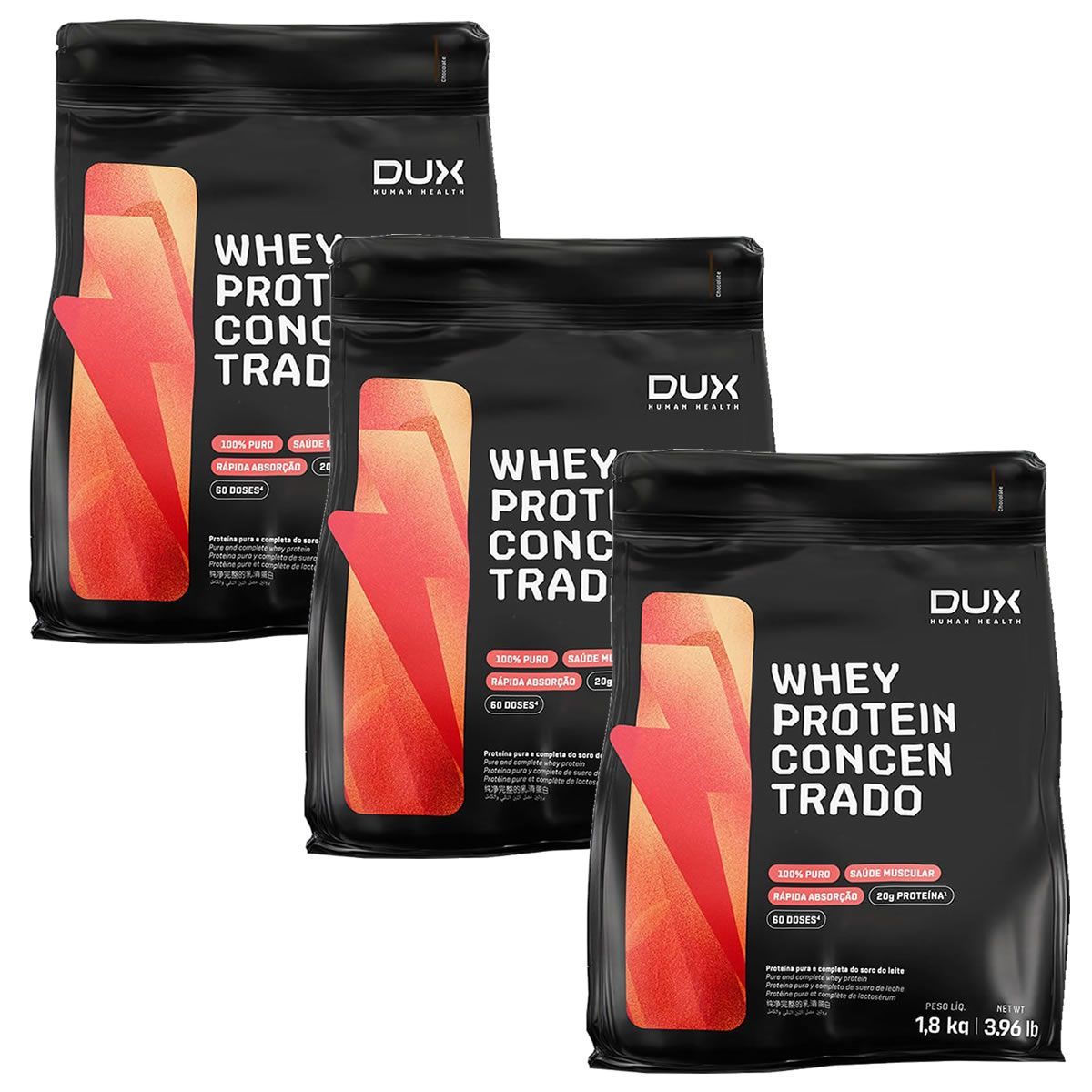 Kit 3X Whey Protein Concentrado - 1800g Refil Cookies - Dux Nutrition