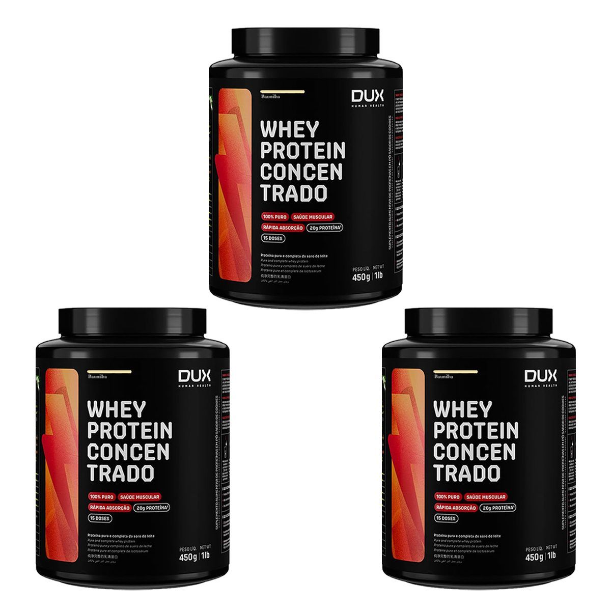 Kit 3X Whey Protein Concentrado - 450g Baunilha - Dux Nutrition