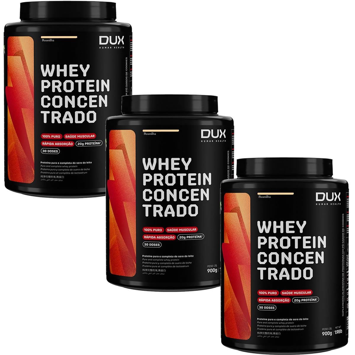 Kit 3X Whey Protein Concentrado - 900g Baunilha - Dux Nutrition
