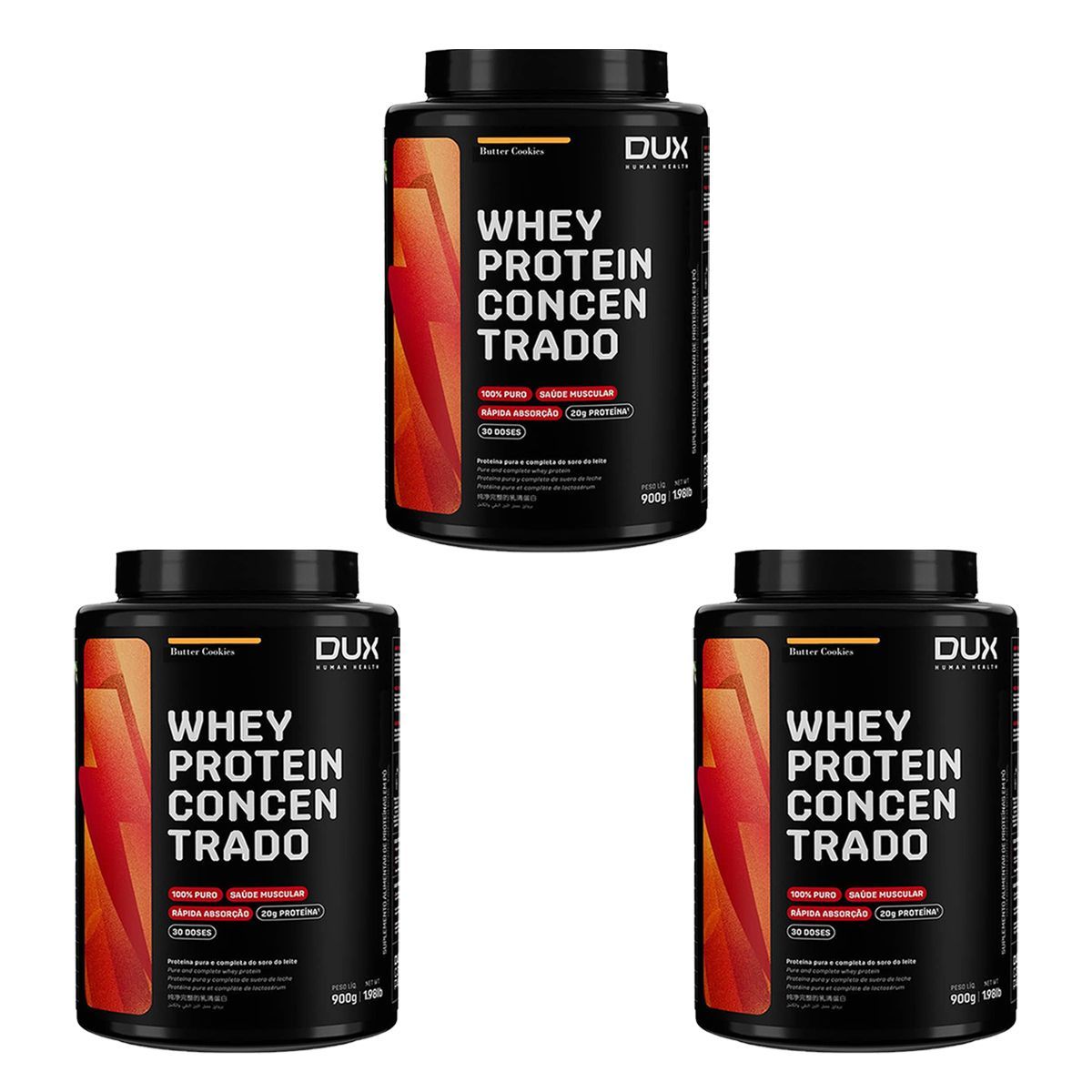 Kit 3X Whey Protein Concentrado - 900g Butter Cookies - Dux Nutrition