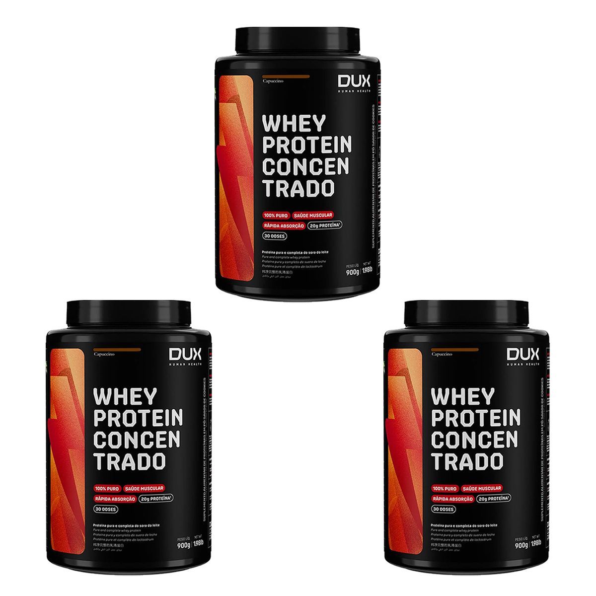 Kit 3X Whey Protein Concentrado - 900g Cappuccino - Dux Nutrition