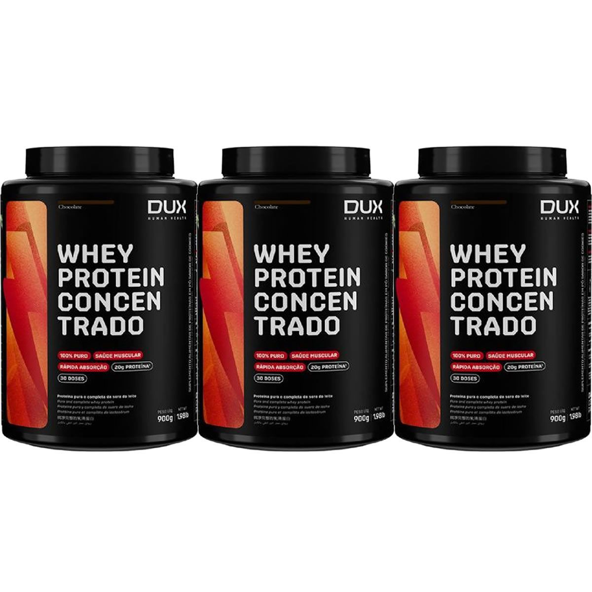 Kit 3X Whey Protein Concentrado - 900g Chocolate - Dux Nutrition