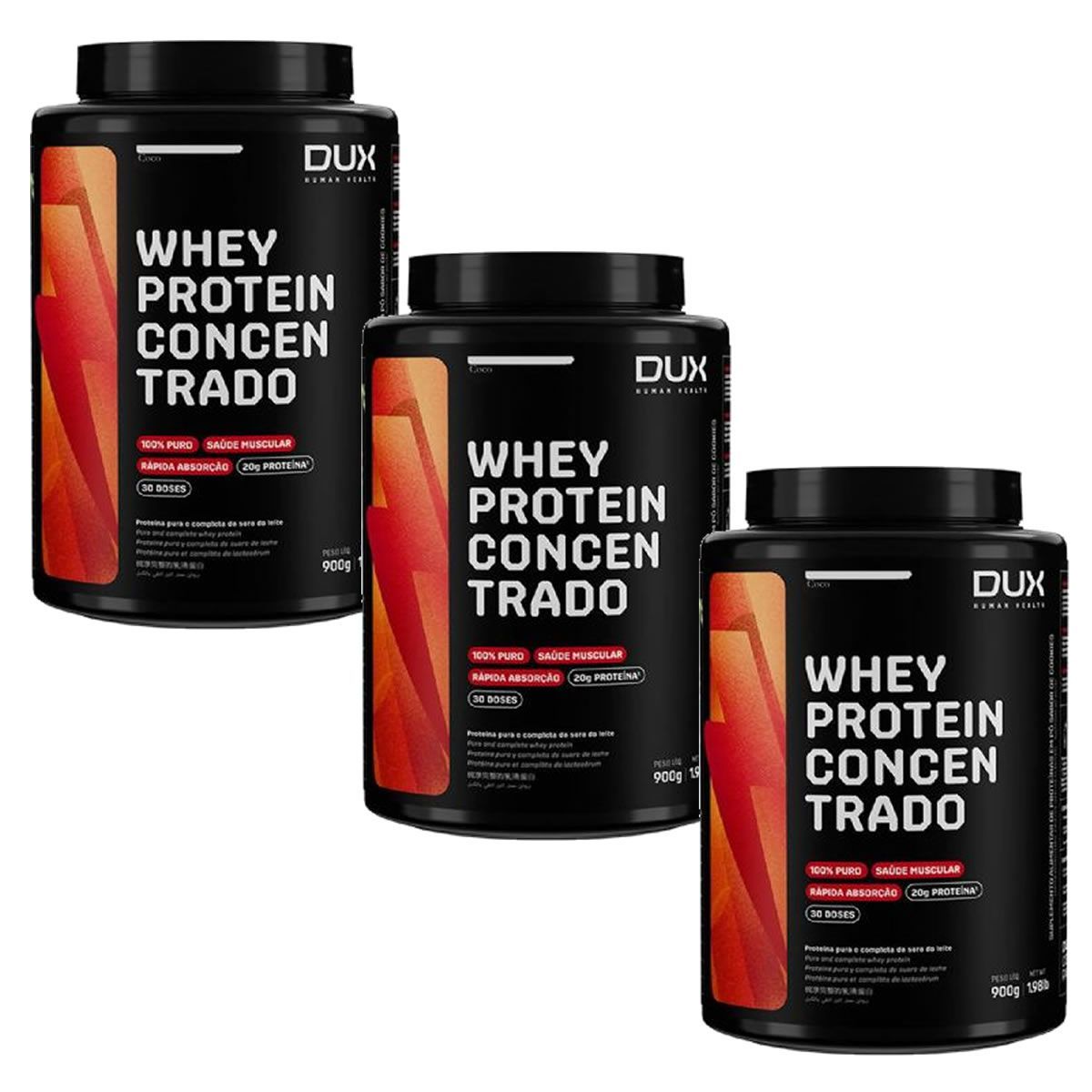 Kit 3X Whey Protein Concentrado - 900g Coco - Dux Nutrition