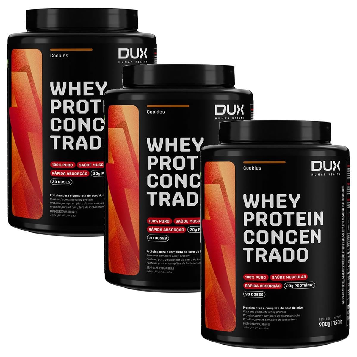 Kit 3X Whey Protein Concentrado - 900g Cookies - Dux Nutrition