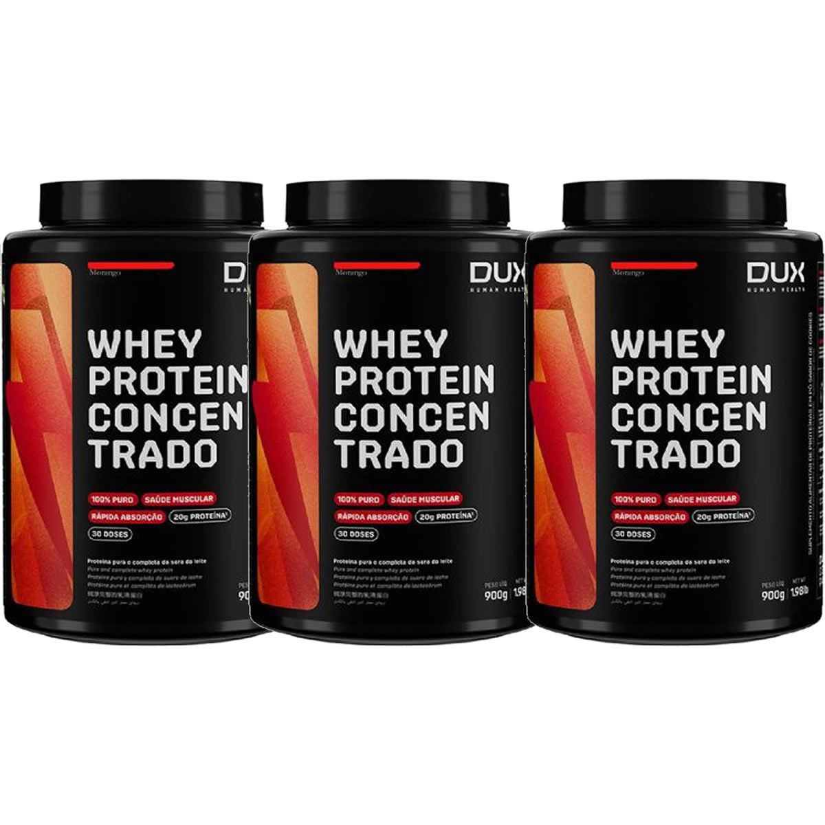 Kit 3X Whey Protein Concentrado - 900g Morango - Dux Nutrition