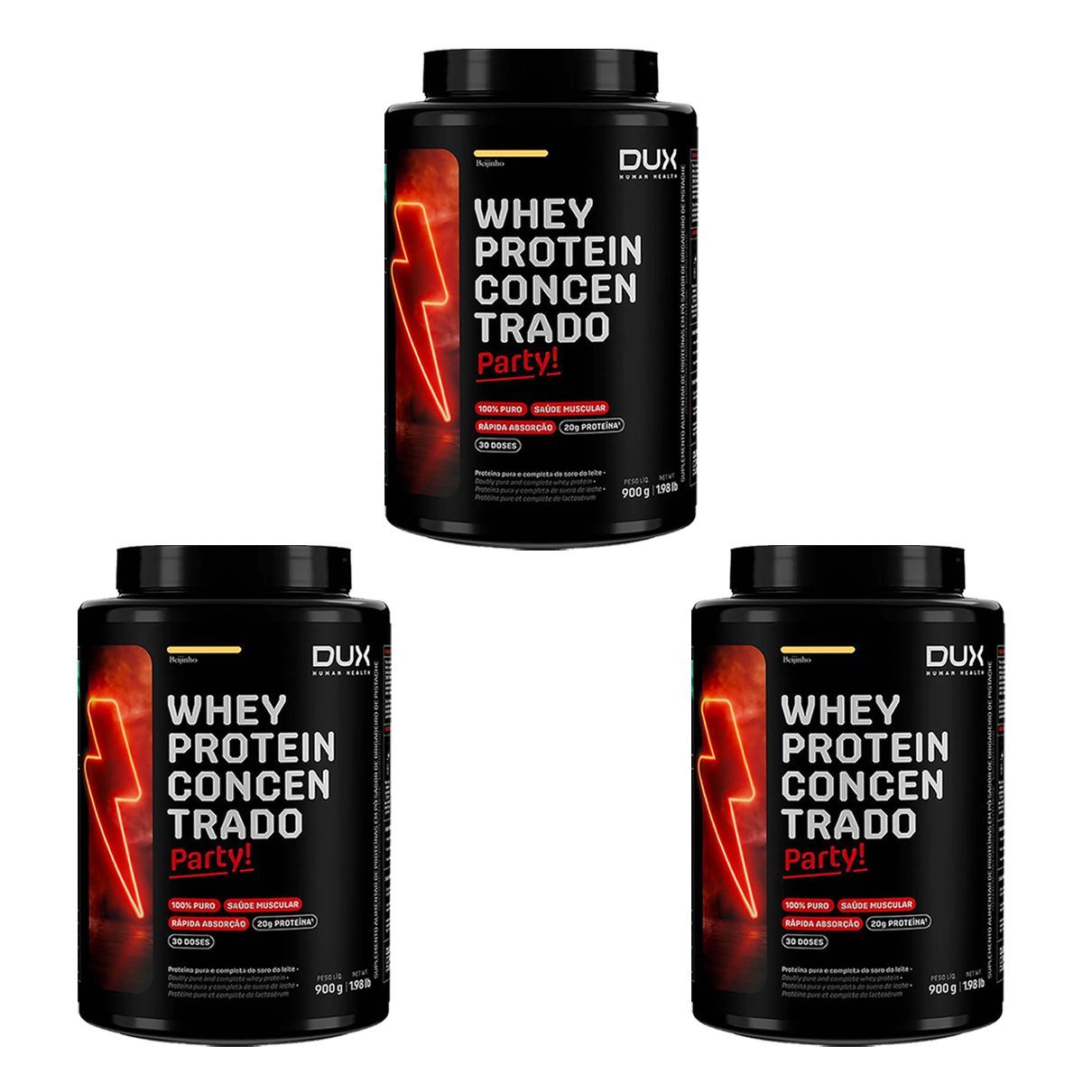 Kit 3X Whey Protein Concentrado Party - 900g Beijinho - Dux Human Health