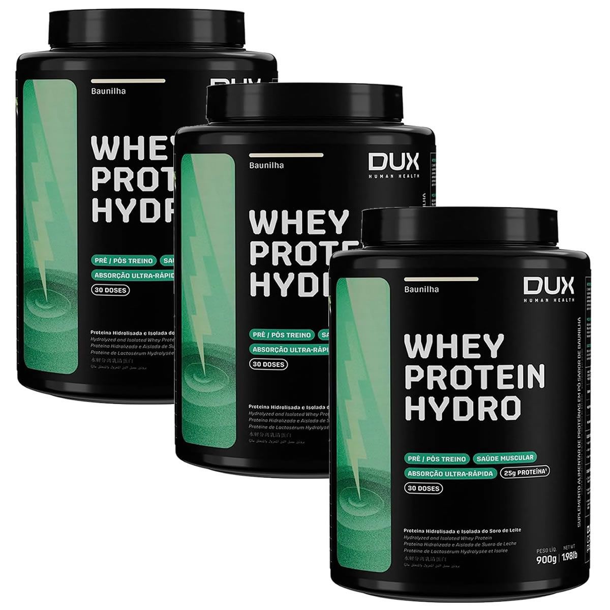 Kit 3X Whey Protein Hydro - 900g Baunilha - Dux Nutrition