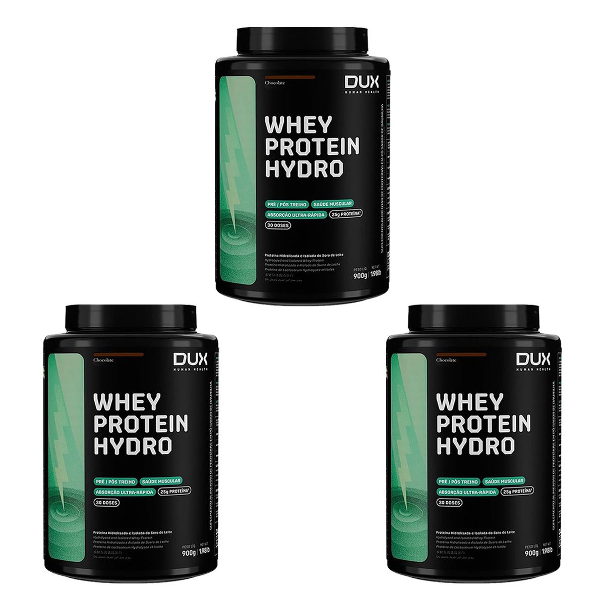 Kit 3X Whey Protein Hydro - 900g Chocolate - Dux Nutrition