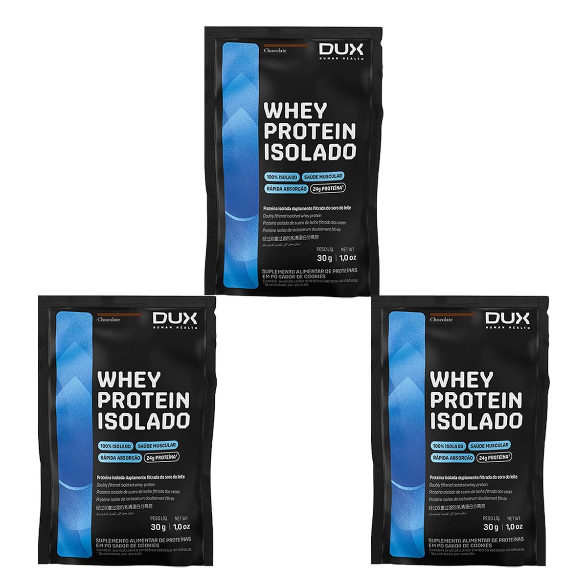 Kit 3X Whey Protein Isolado - 1 Sach� 27g  Chocolate - Dux Nutrition