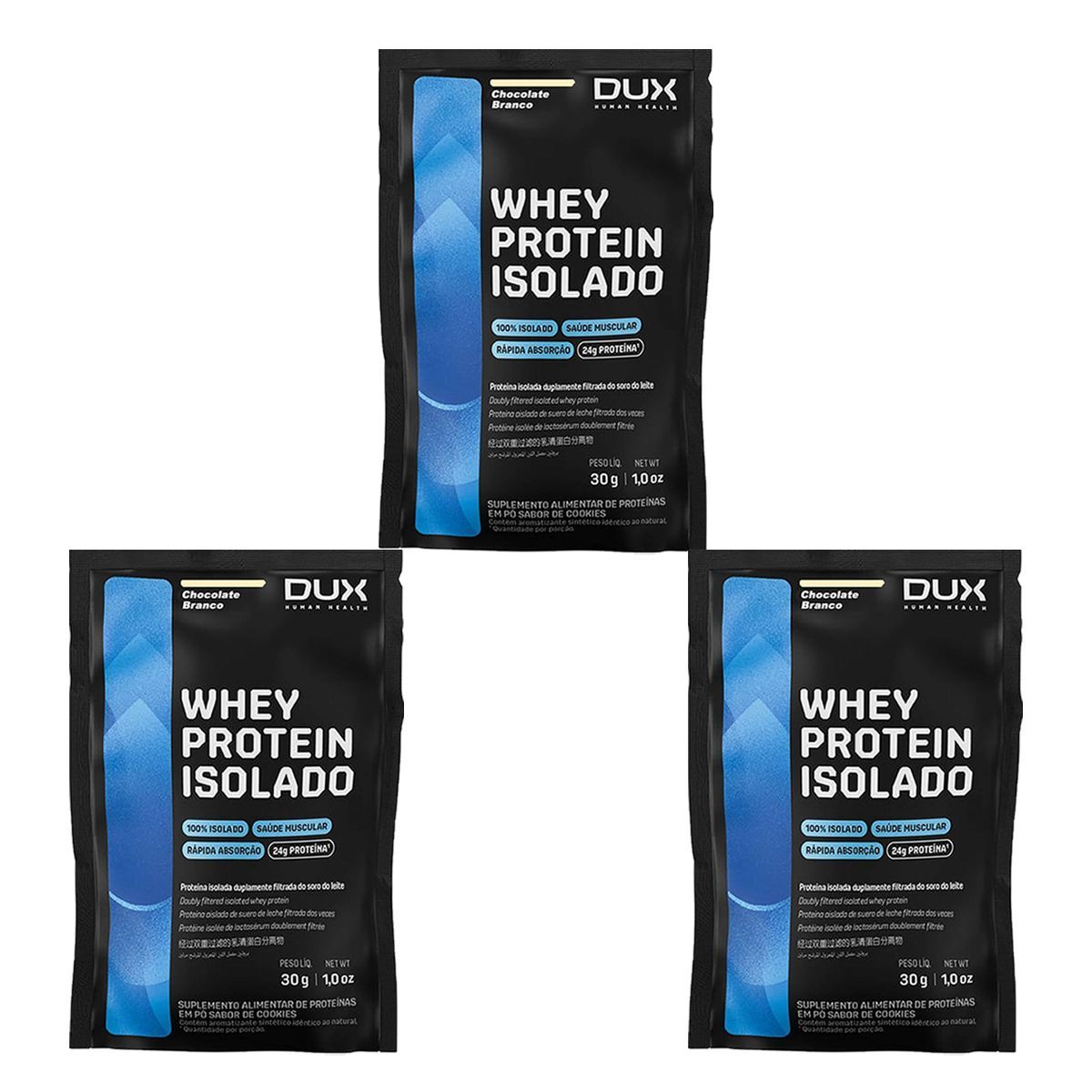 Kit 3X Whey Protein Isolado - 1 Sach� 30g Chocolate Branco - Dux Nutrition