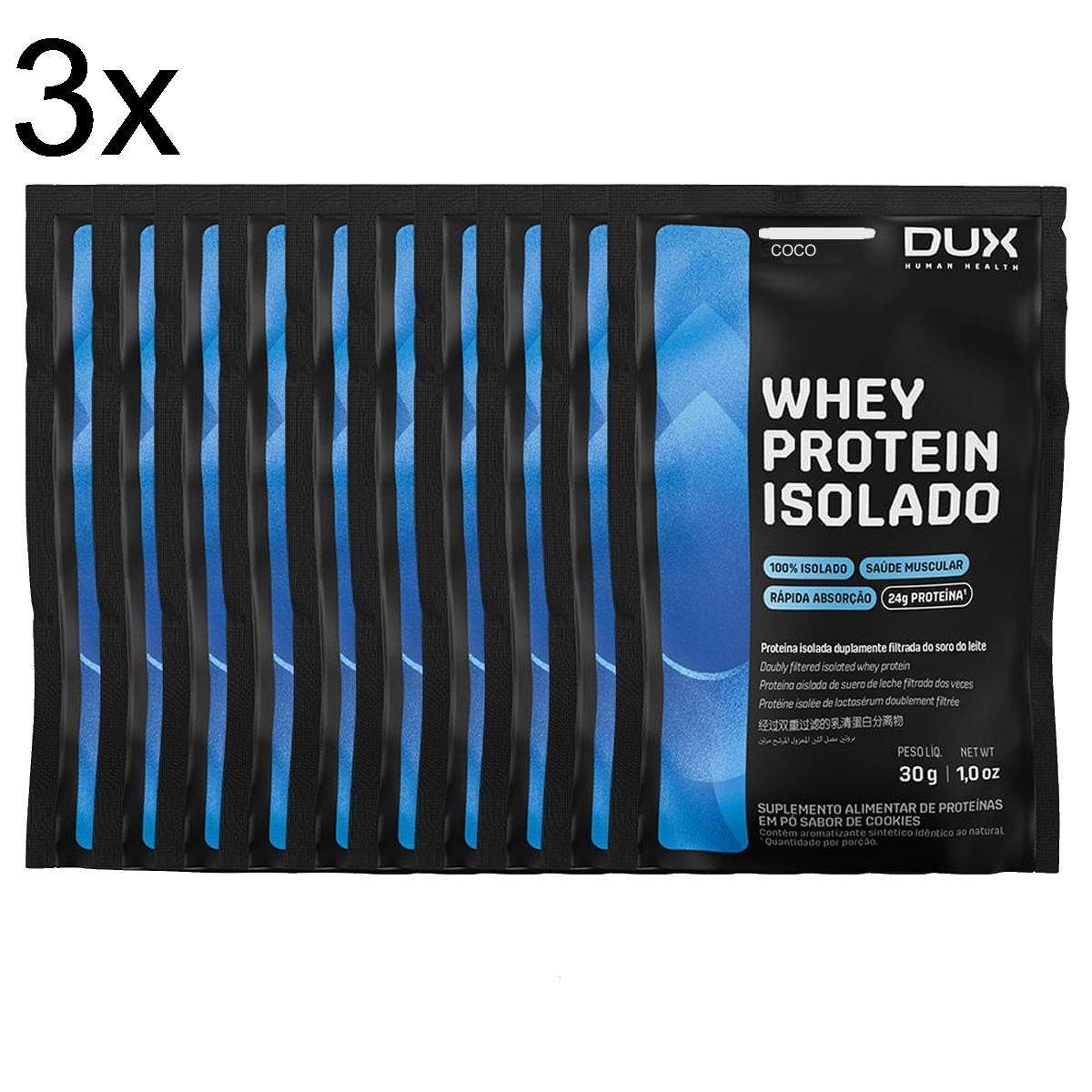 Kit 3X Whey Protein Isolado - 10 Sach�s 29g Coco - Dux Nutrition