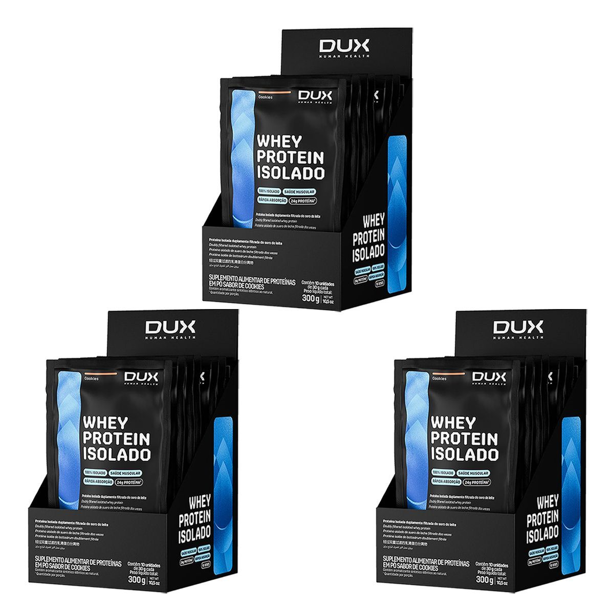 Kit 3X Whey Protein Isolado - 10 Sach�s 30g Cappuccino - Dux Nutrition
