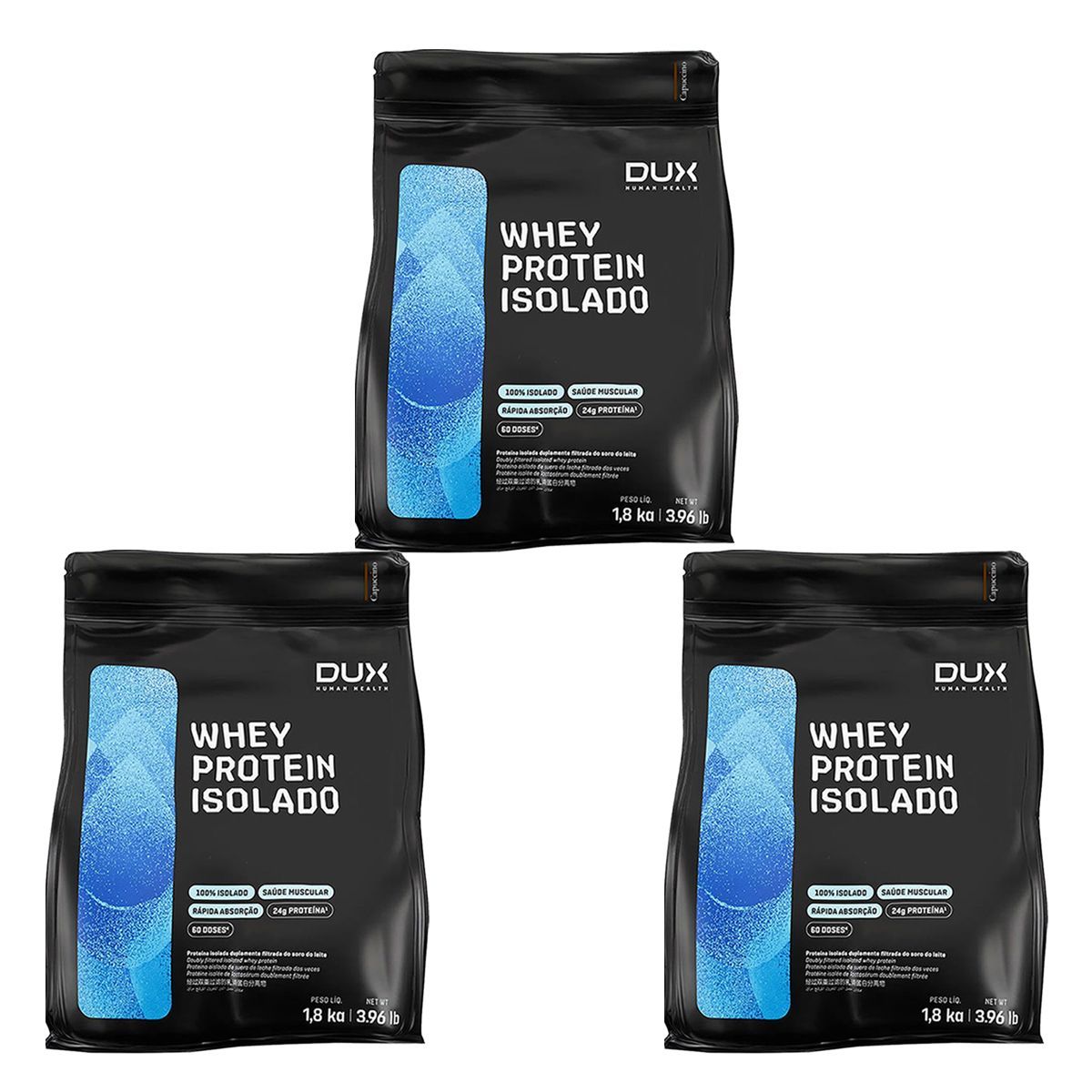 Kit 3X Whey Protein Isolado - 1800g Refil Cappuccino - Dux Nutrition