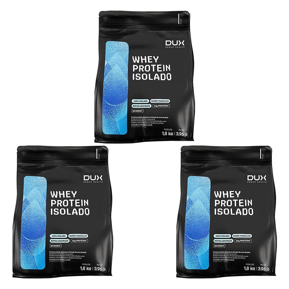 Kit 3X Whey Protein Isolado - 1800g Refil Coco - Dux Nutrition