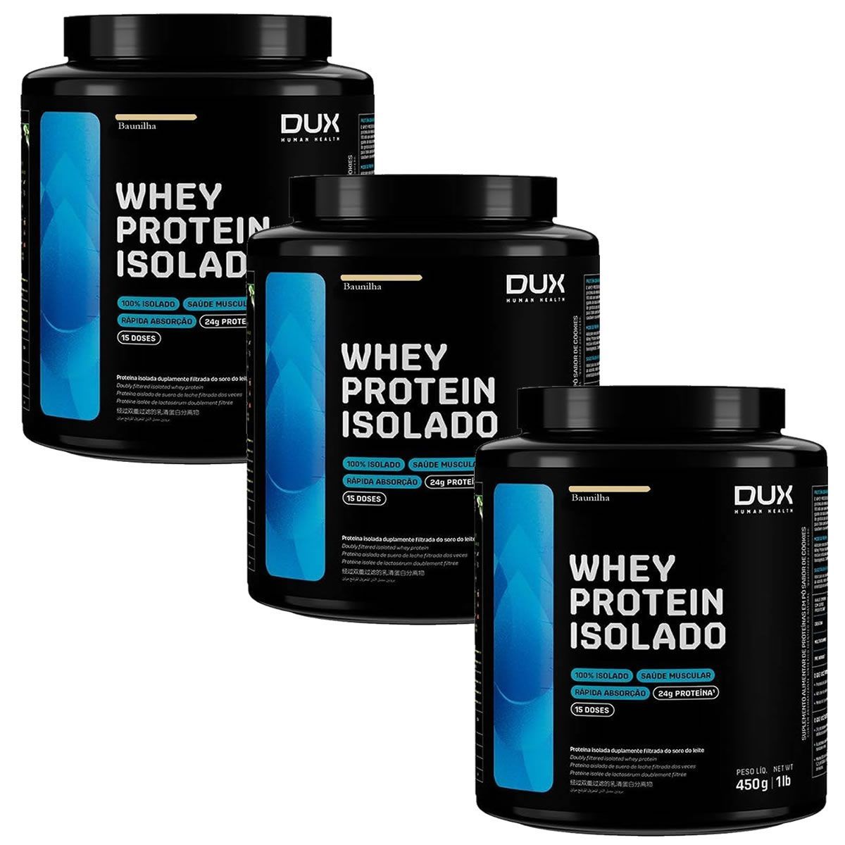 Kit 3X Whey Protein Isolado - 450g Baunilha - Dux Nutrition