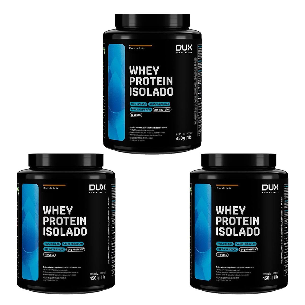 Kit 3X Whey Protein Isolado - 450g Doce de Leite - Dux Nutrition