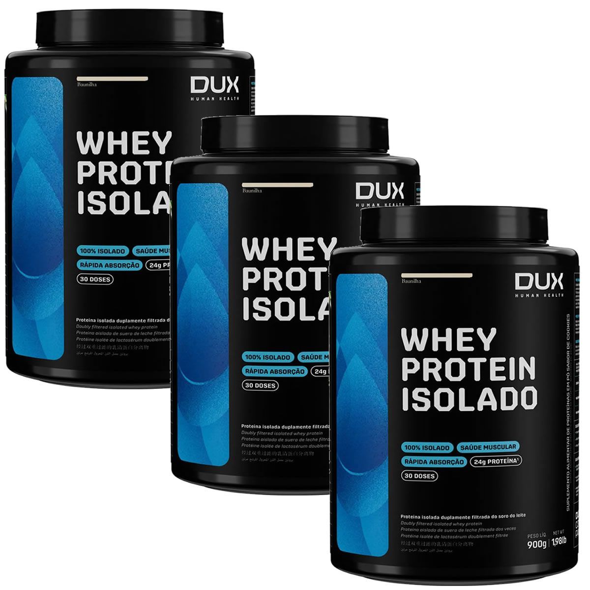 Kit 3X Whey Protein Isolado - 900g Baunilha - Dux Nutrition