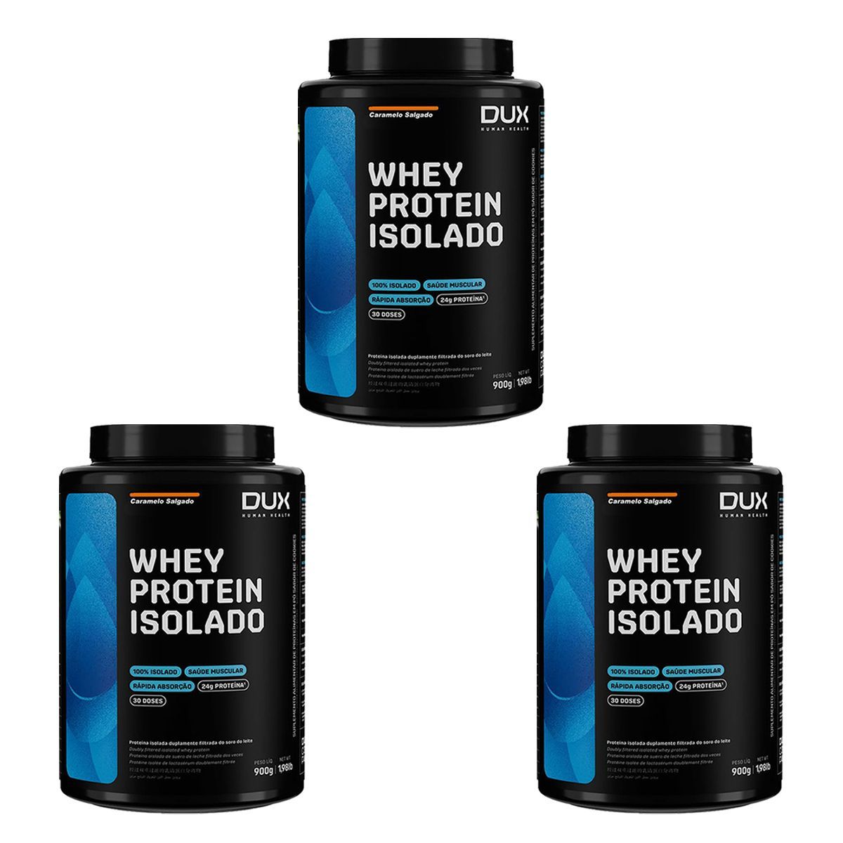 Kit 3X Whey Protein Isolado - 900g Caramelo Salgado - Dux Human Healt