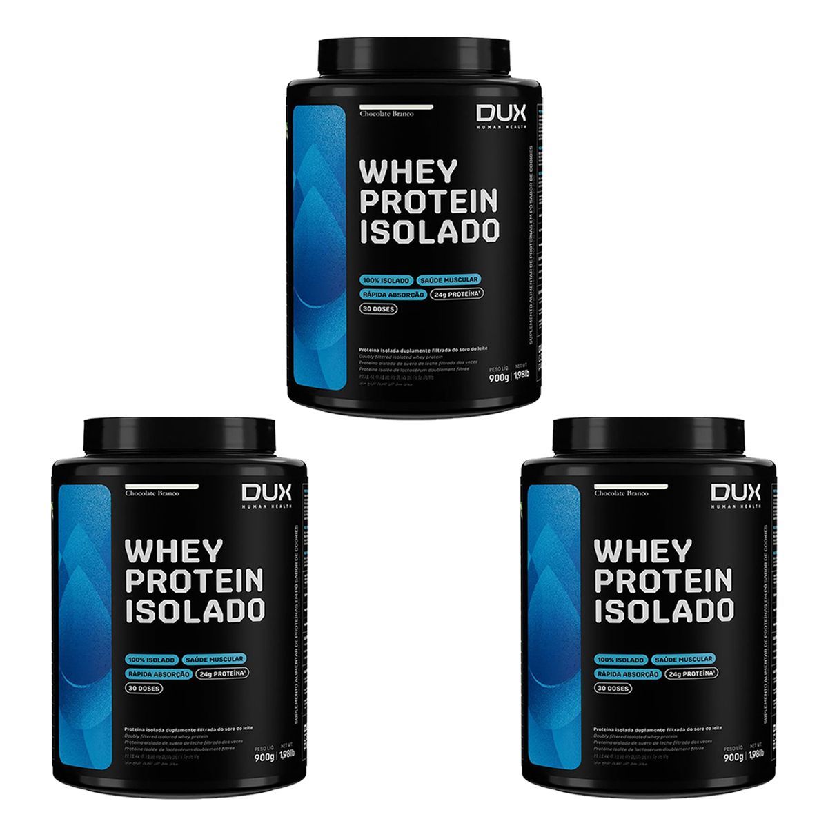 Kit 3X Whey Protein Isolado - 900g Chocolate Branco - Dux Nutrition